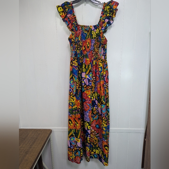 Euc Multi Colorful Ruffled Maxi Dress - Picture 1 of 6